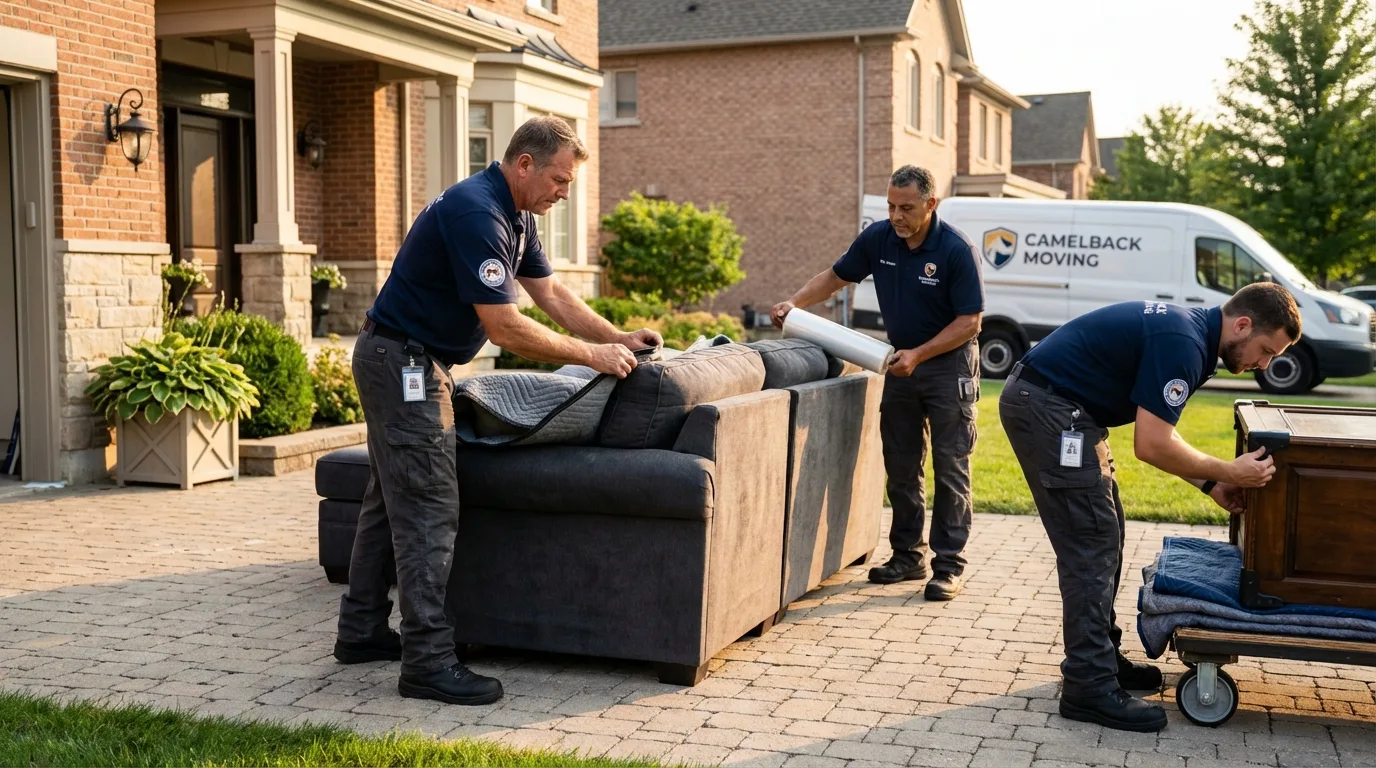 Large estate moving crew wrapping furniture in Shenandoah, IA