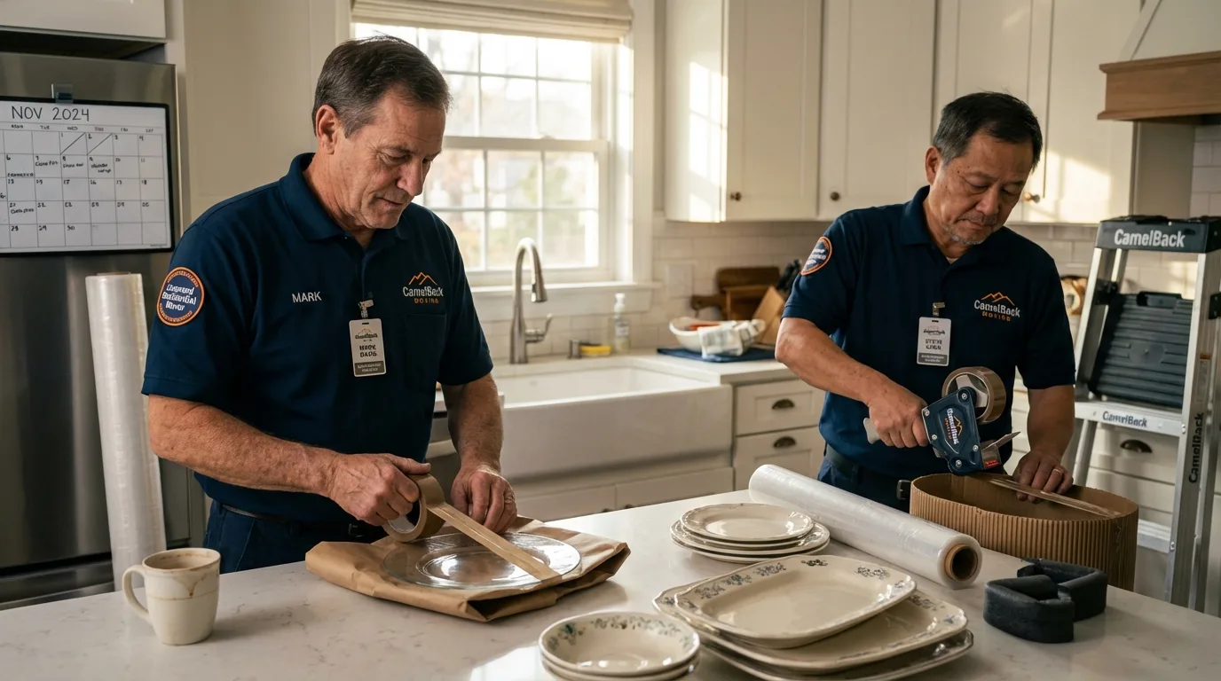 Professional crew packing kitchen dishware in Shenandoah, IA